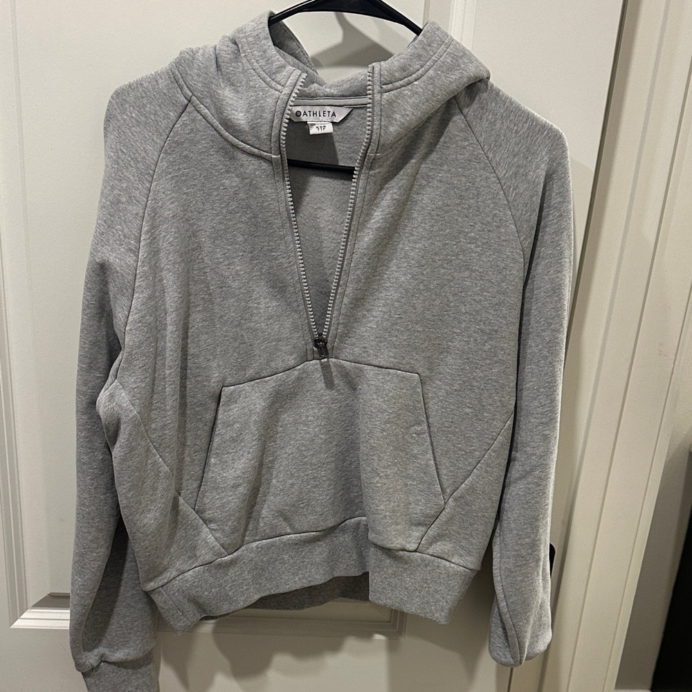 Athleta Gray Half-Zip Hoodie Sweatshirt